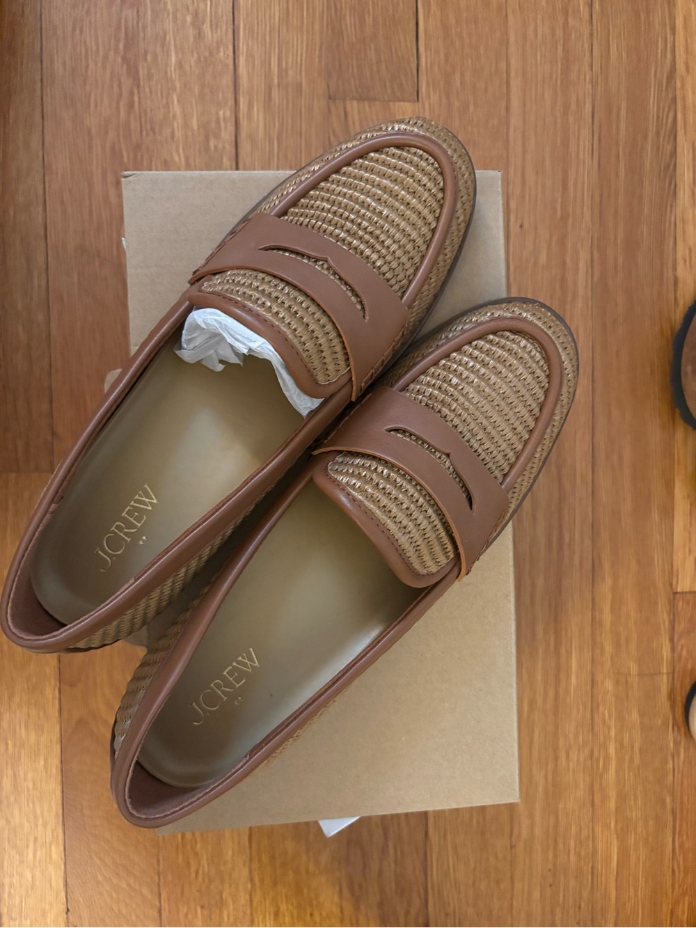 NWB - J.Crew Women’s Brown Woven Leather Penny Loafers- Size 9